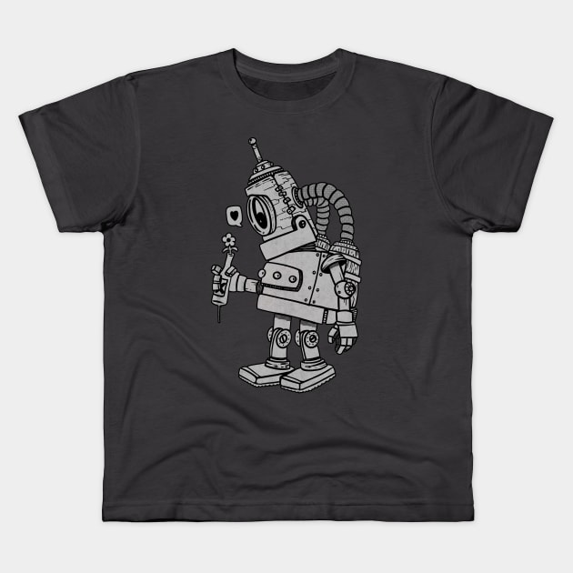 Robot grey in love Kids T-Shirt by manuvila